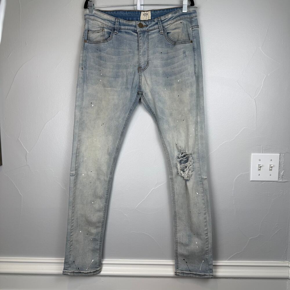 KDNK Distressed Paint-Splatter Skinny Jeans 34 |‎ Streetwear Y2K Grunge